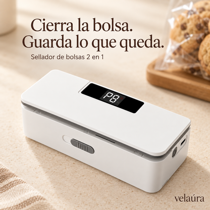 Sellador de bolsas Velaúra 2 en 1, blanco