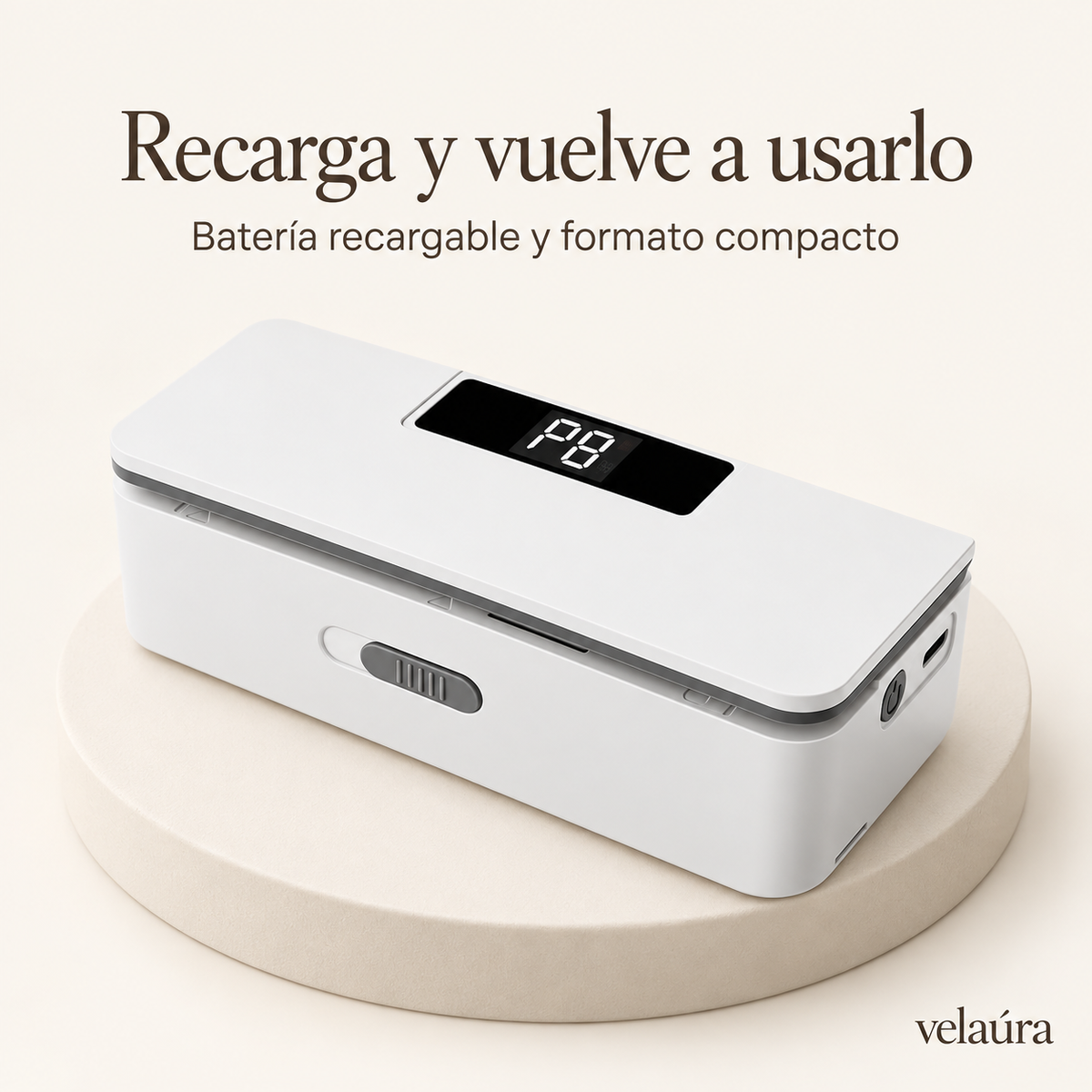 Sellador recargable compacto con puerto lateral